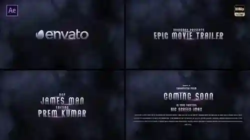 史诗般的电影预告片，带有动态金属文字显示AE视频