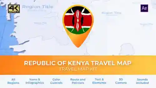 带有信息图表和可定制路线指针的动画旅行地图非洲AE视频