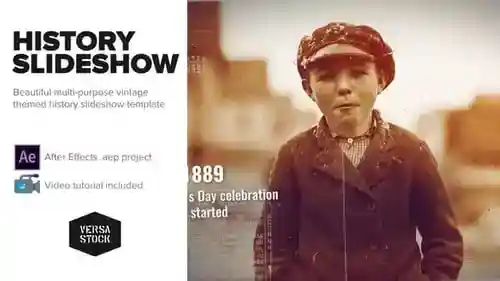 老式历史幻灯片与老电影和烧毁的照片效果广播和纪录片AE视频