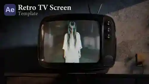 带有VHS故障效果模拟AE视频的闹剧电视素材素材屏幕恐怖介绍