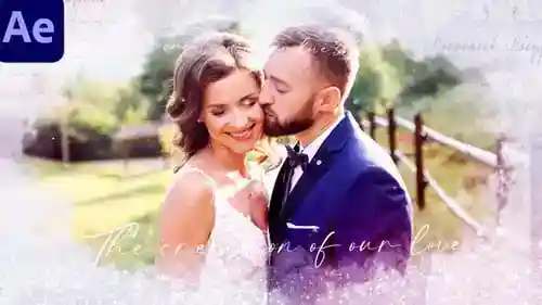 优雅的婚礼幻灯片与浪漫的照片过渡和粒子AE视频