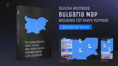 动画保加利亚地图模板与可定制的区域和导航标记AE视频