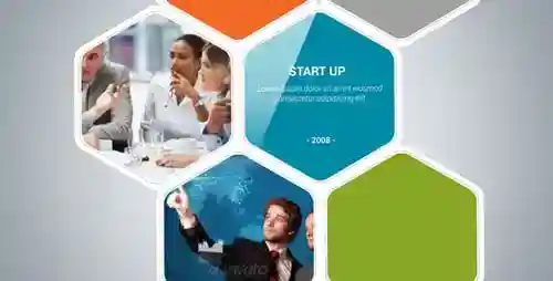 用于企业演示视频显示的动画六边形时间轴显示AE视频