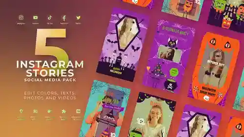 万圣节Vervical介绍广告和动画AE视频