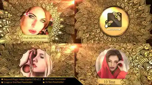 金框装饰幻灯片视频显示3d与时尚AE视频