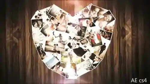婚礼幻灯片夫妇和心形动画照片拼图AE视频