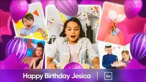生日快乐Jesica气球派对庆祝模板AE视频