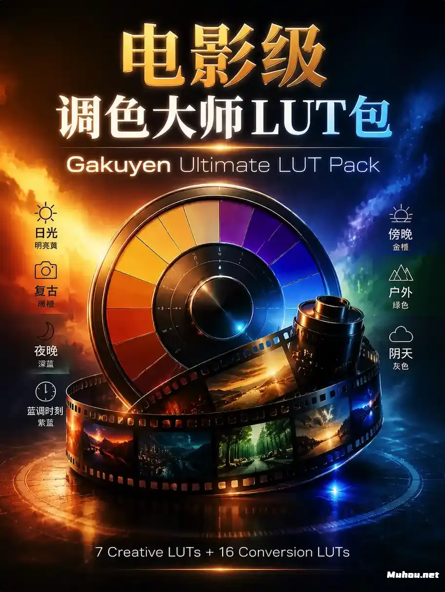 油管大神Gakuyen – Ultimate Lut Pack 创意调色LUT：包含 7 个创意 LUT 和 16 个 Rec.709 转换 LUT