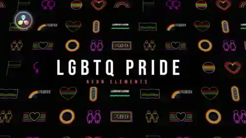 动画LGBTQ骄傲符号与发光的霓虹灯线达芬奇模板