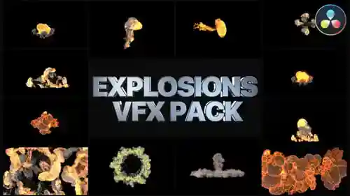 动态动作VFX爆炸包，带有可定制的火和烟达芬奇模板