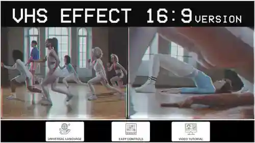 VHS效果 (16:9版本)，视频显示英尺。vhs效果和蓝屏AE视频