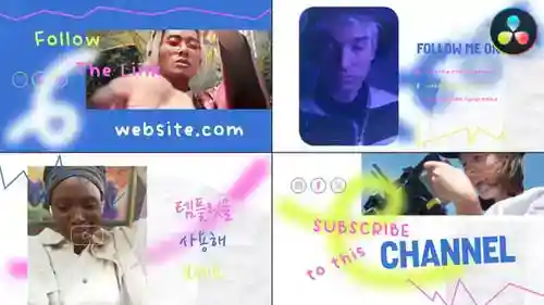 动态社交媒体界面与动画喷漆纹理，片头英尺。社交媒体和纹理达芬奇模板