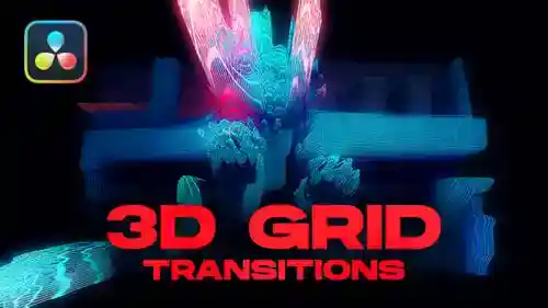 具有信号干扰效果的动态几何网格过渡，元素英尺。3D网格和数字达芬奇模板