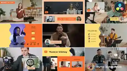 达芬奇决定的Youtube场景幻灯片，片头素材。youtube和内容创建者与达芬奇解决达芬奇模板兼容