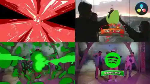 达芬奇解决的漫画爆炸标志片头，标志刺伤英尺徽标显示和漫画与达芬奇解决达芬奇模板兼容