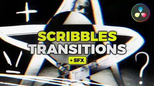 Scribble Transitions Pack，Elements，Transitions ft. brush stroke & scribble与DaVinci Resolve达芬奇模板兼容