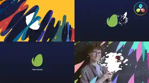 DaVinci Resolve的卡通液体徽标片头，徽标刺伤英尺。液体动画和流体显示与DaVinci Resolve达芬奇模板兼容