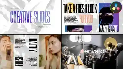 达芬奇解决的创意剪切幻灯片，片头英尺。与达芬奇解决达芬奇模板兼容的美容和化妆品